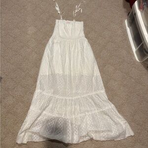 Lily Pulitzer White Eyelet Lace Maxi Dress Boho Tie Strap Smocked Bodice